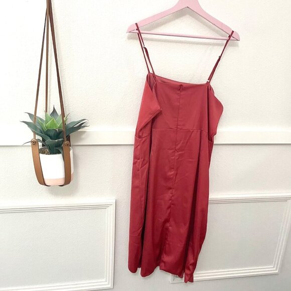 Lulus Like What You See Rose Satin Asymmetrical Ruffled Midi Dress Size XL - Picture 6 of 6